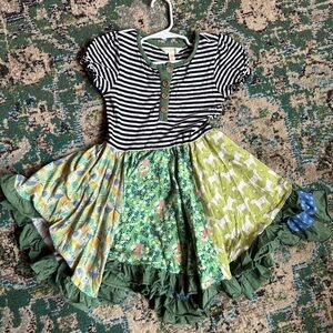 Matilda Jane Striped and Floral Kids Dress - Black, Green, Blue | Sz 6